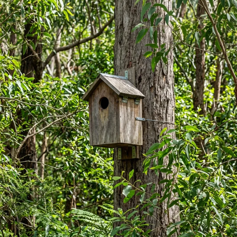 Animal nesting box installed as a humane alternative to a Millbrook roof cavity