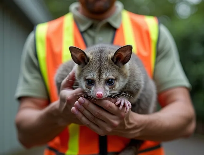 Animal handler safely recovering a deceased possum in Millbrook
